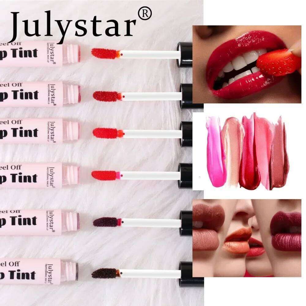 Julystar 6Color Peel Off Liquid Lipstick Waterproof Lasting Matte Purple Gloss Moisturize Tear-off Lip Stain Cosmetic Makeup W260311
