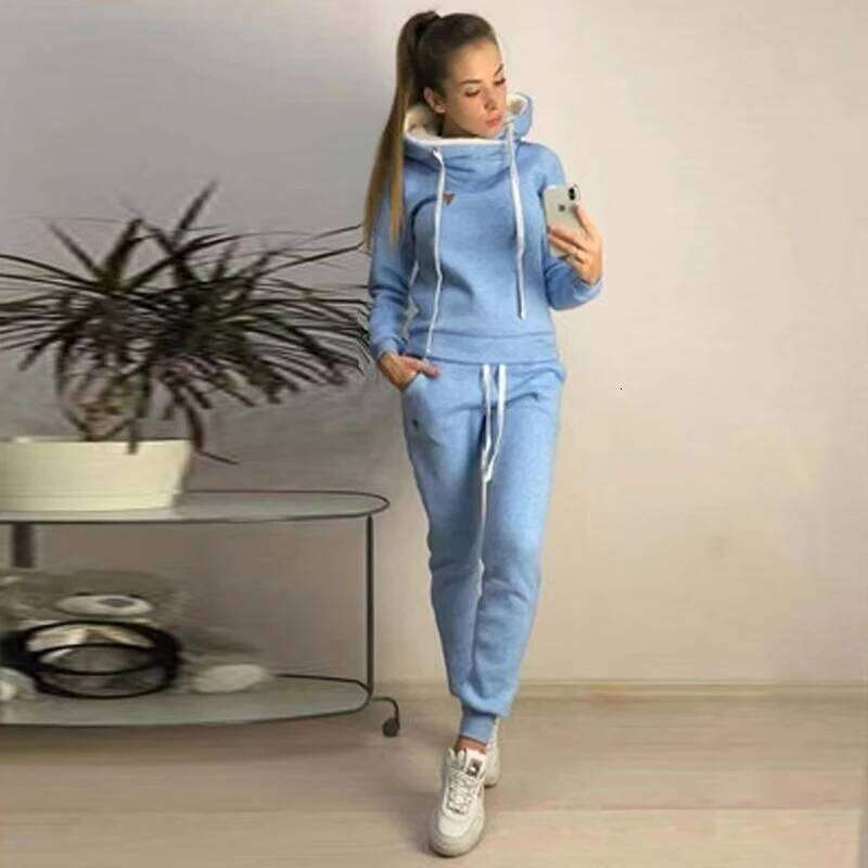 Solid Women Tracksuit Casual Hoodies Sweatshirt Pant Set Lounge Wear Sport Suit 2PCS Autumn Winter Clothes C260312