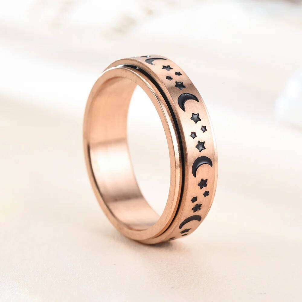 Anti Stress Stainless Steel Moon And Star Rings For Couples Fidget Spinner Metal Rotate Freely Anxiety Control Ring Jewelry H260312
