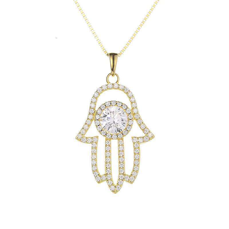 Premium Jewelry Gold Cinnabar Islamic Solid Pure Sier Khamsah Hamsa Collarbone Chain Necklace, Suitable for Women and Men
