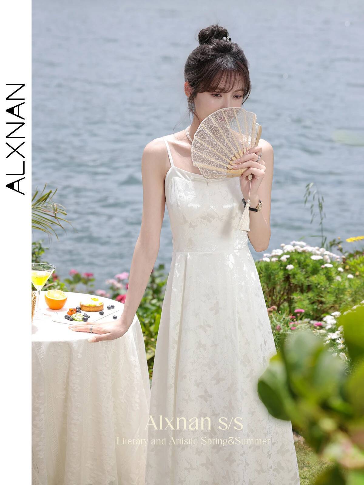 ALXNAN Strap Printed Dresses for Women 2026 Sleeveless A-line Midi Elegant Dress Holiday Beach Fashion Female Clothing L37703