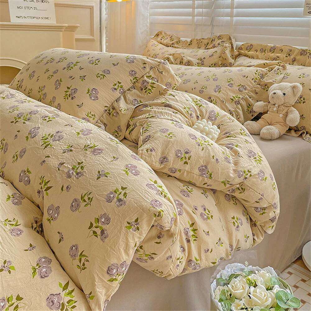 Fresh Plant Flower Sheet for Children and Adults Four-Piece Bed Set Pillowcases Soft Washed Cotton Home Textiles H260312