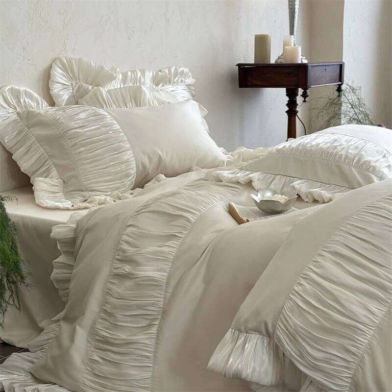 French Romance Pleated Ruffles Princess Wedding Bedding Set 600TC Egyptian Cotton Duvet Cover Flat/Fitted Sheet Pillowcases 4Pcs H260312