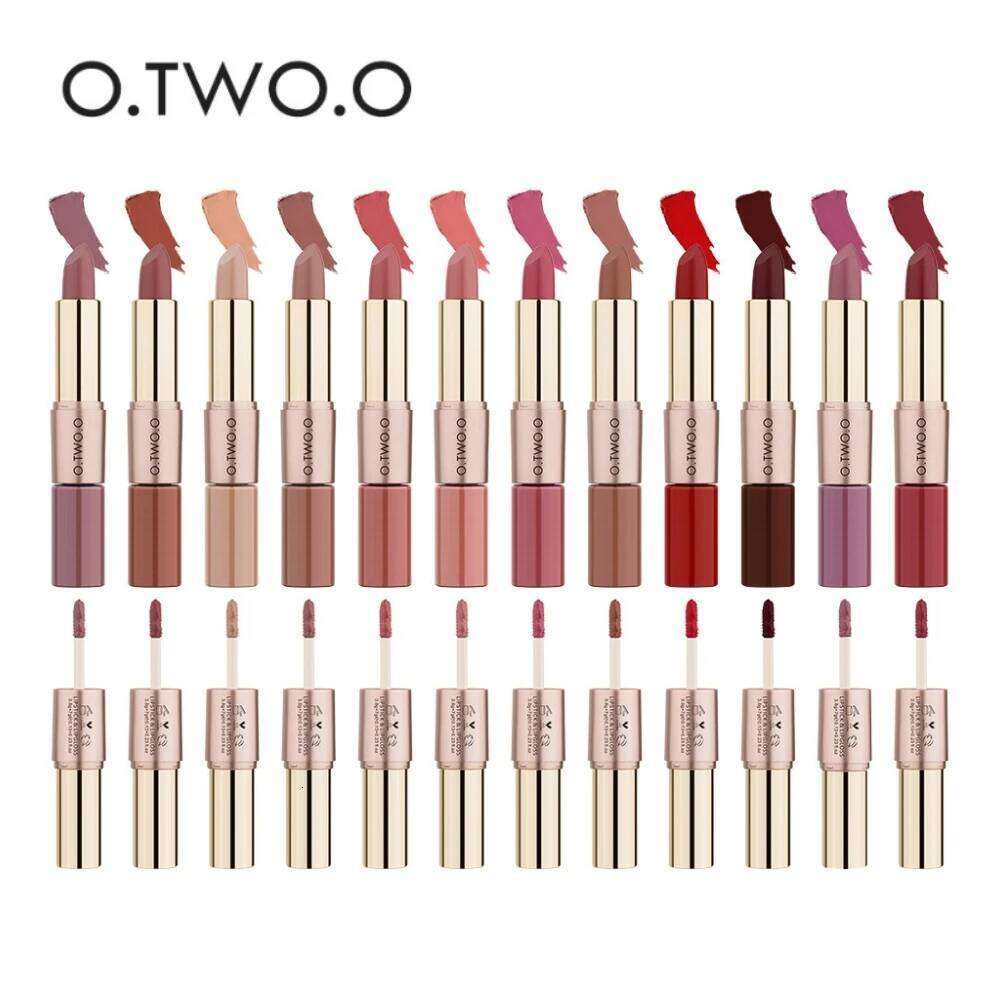 O.TWO.O 2 IN 1 Matte Lipstick&Liquid Lipstick 12 Colors Makeup Glaze Waterproof Batom Lip Cosmetics Silky Texture W260311