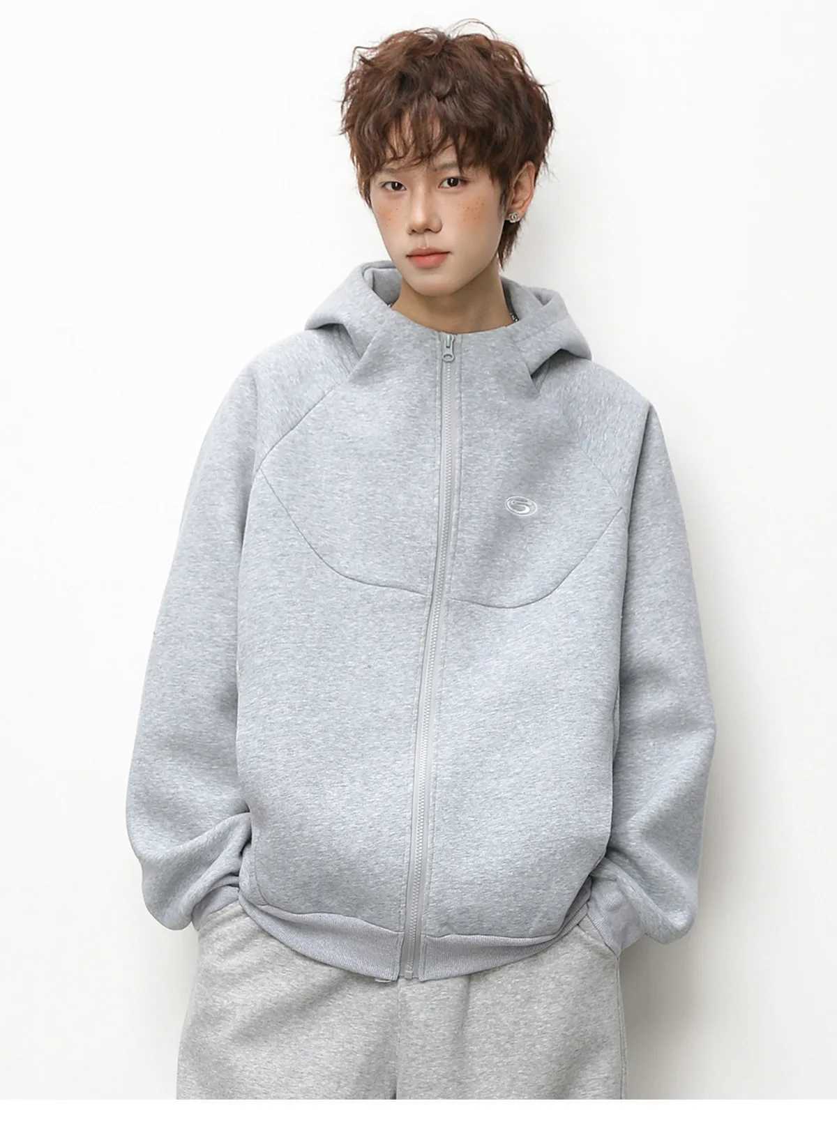 Cardigan Hooded Sweatshirt for Men and Women Spring Vintage Contrast Colour Embroidered Short Wide Zip Jacket Soft M260312