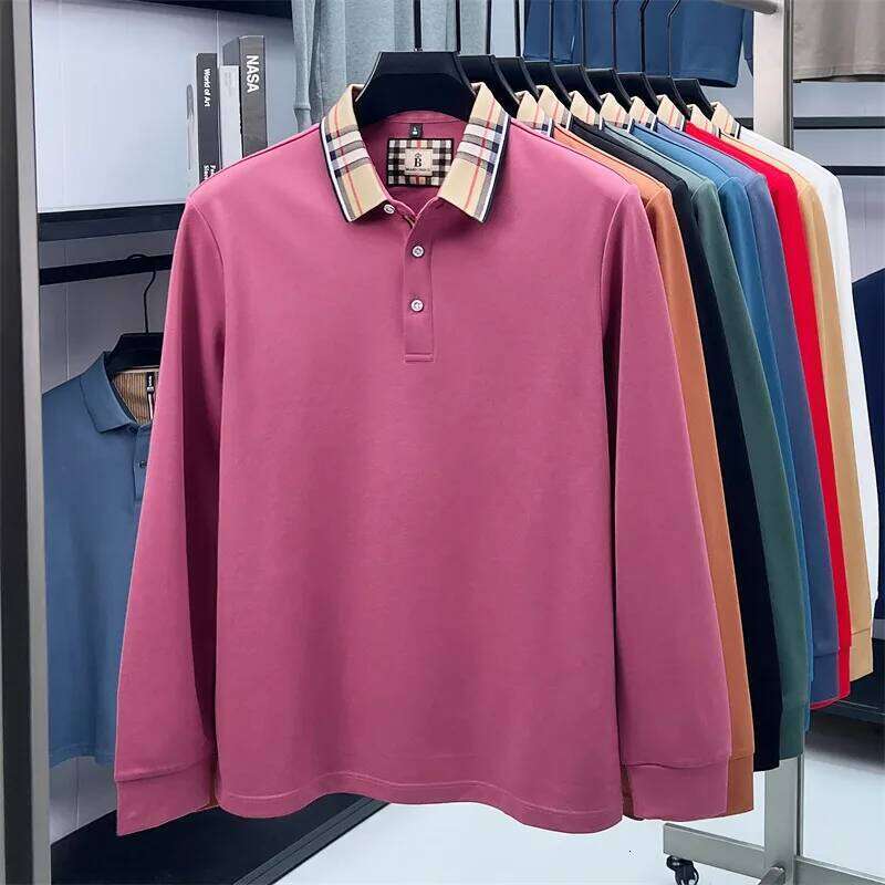 brand long sleeve polo shirt Spring Autumn new European casual collar T-shirt Fashion unique striped business men's wear 26H0312