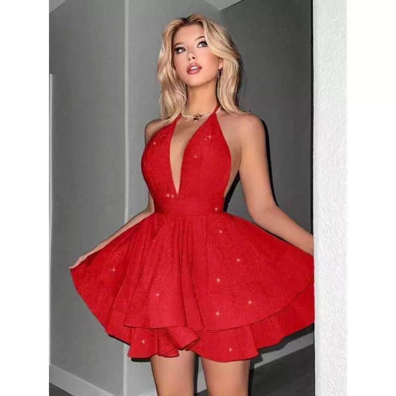 2026 European and American foreign trade slim-fit evening dress for women, deep V-neck sexy style dress, direct supply from cross-border factory