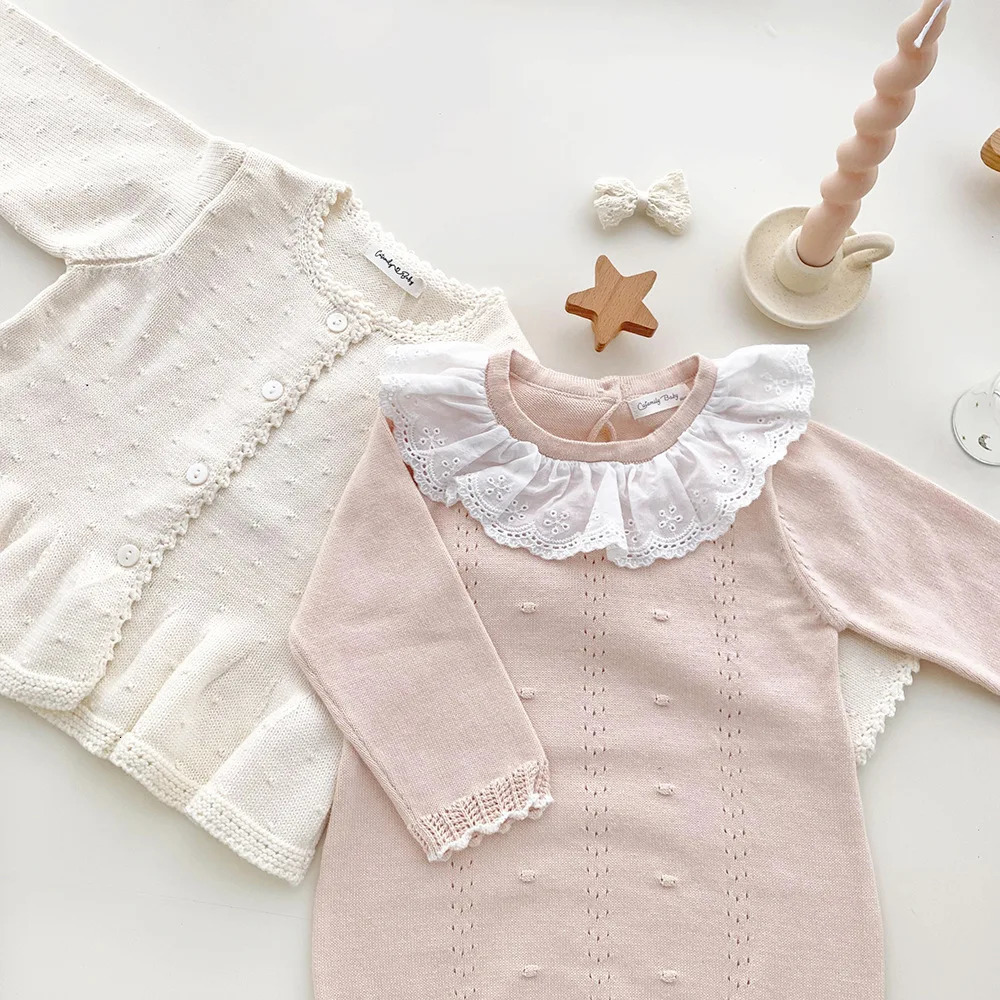Infant Baby Jumpsuits Lace Knitted Romper Autumn Girl Overall Girls Ruffle Long Sleeve born Clothes 260311