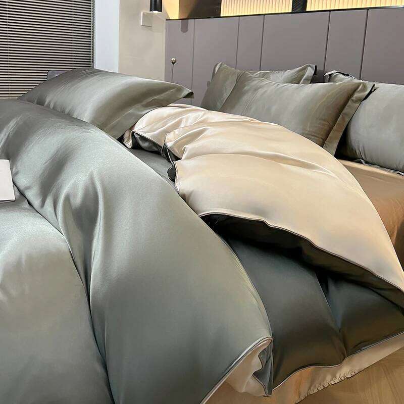 WOSTAR satin rayon bedding four-piece set summer solid duvet cover bed sheet and pillowcase twin full queen king size H260312