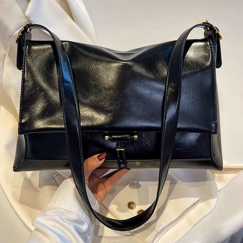 Luxury Shoulder Bags Totes Hobo Large Capacity Tote For Women Shiny Oil Wax Cowhide Genuine Leather Korean Niche Commuter Messenger Bag Shoulder And U