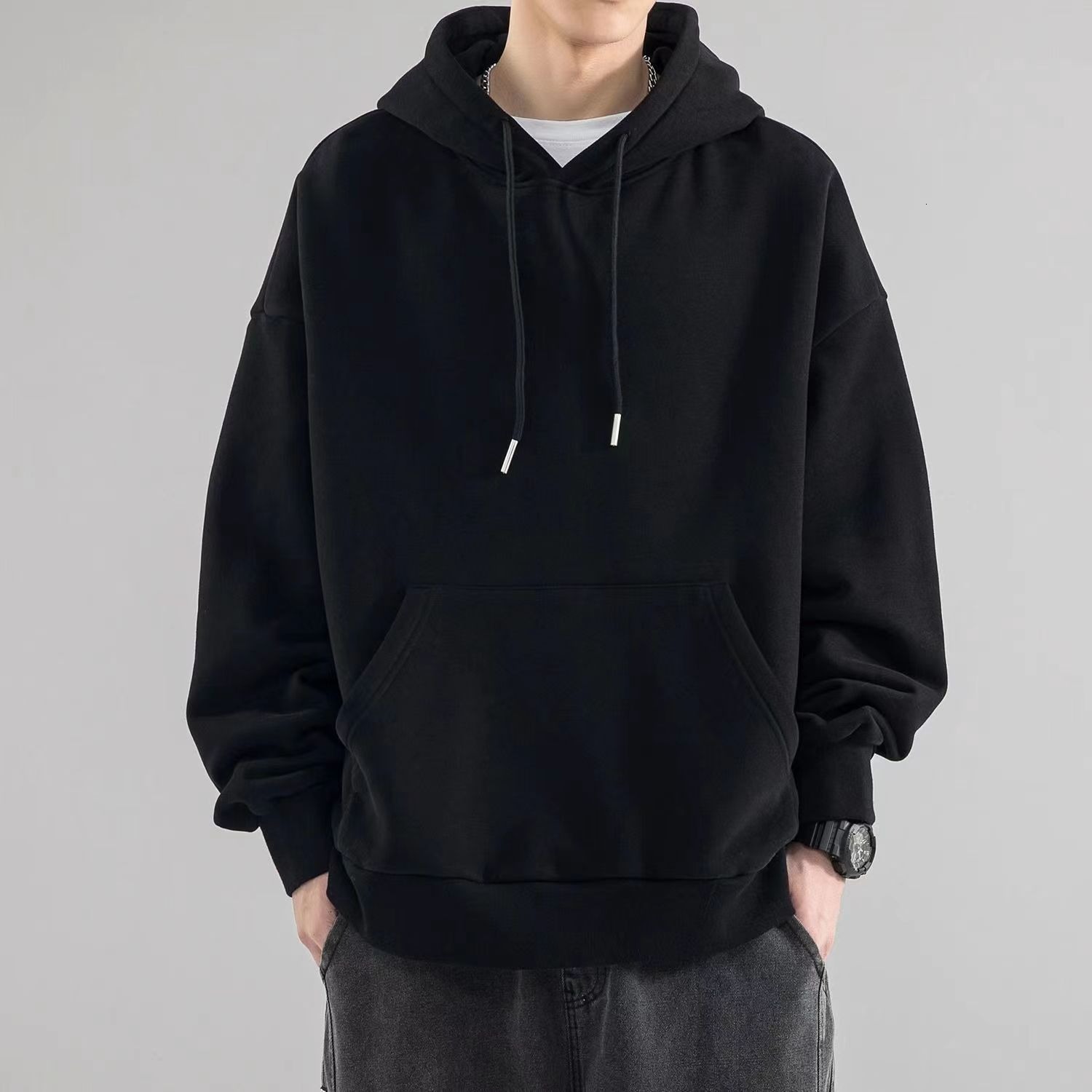 Pure Cotton Heavyweight -style Loose-fit Versatile Trendy Brand Solid Color Hooded Sweatshirt Unisex Autumn Designer Hoodie And Winter Cool Top