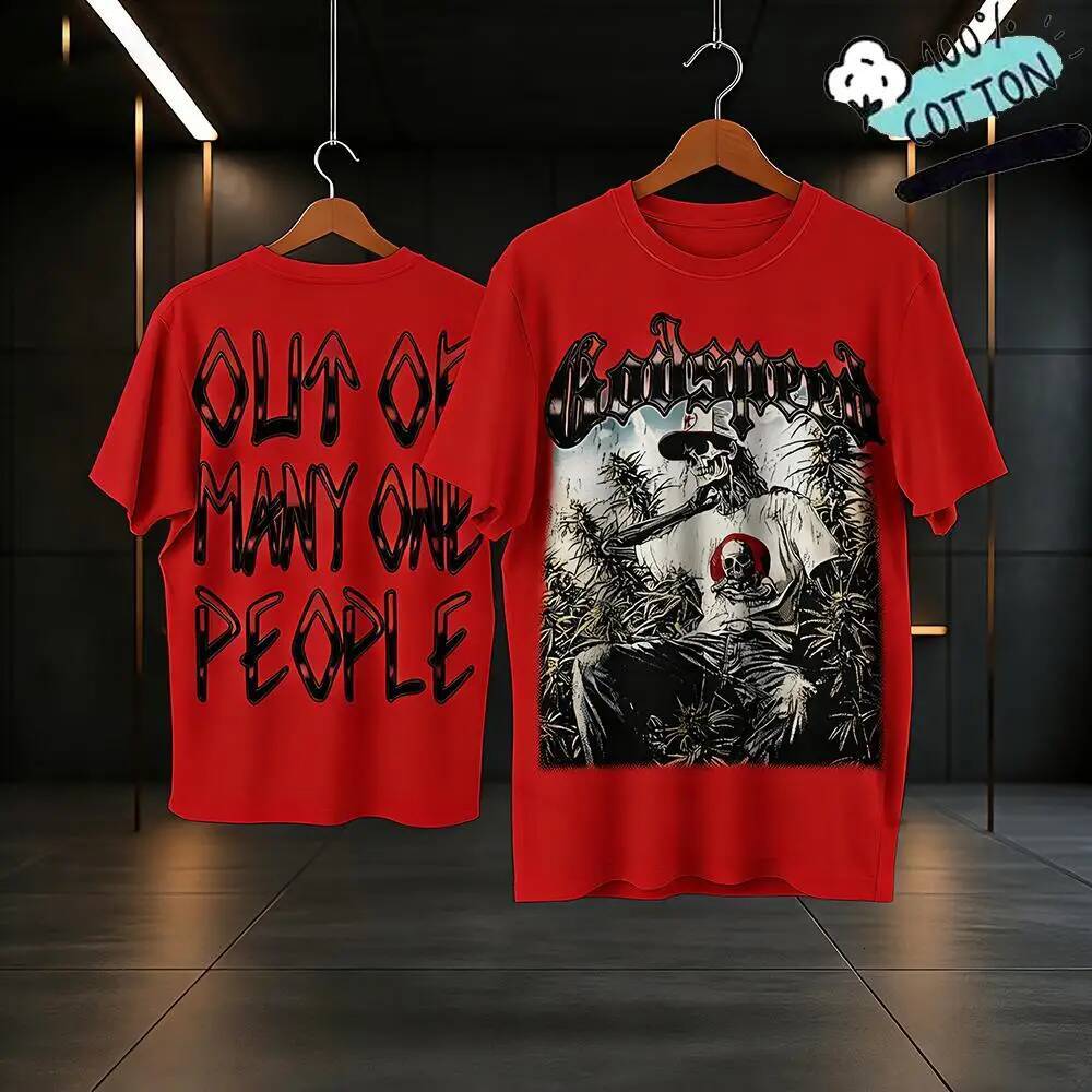 Skull Print "Out Of Many One People" T-shirt Y2K Hip Hop Crew Neck Loose Short Sleeve Men's And Women's Casual Gothic Style Top dd