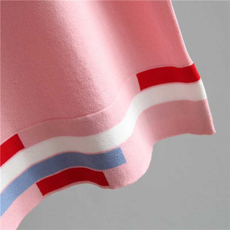 Casual Tees Women Knitting Tops patchwork short sleeve Ladies Shirts Summer sweaters Female Pullovers Pink White LooseT260312