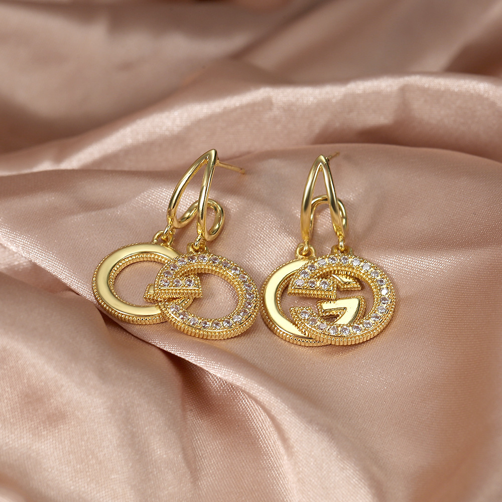 Luxury Brand Designer Jewelry Xinshi's New Light Luxury Double G Letter Earrings, High-End Korean Fashion Creative Personalized Stud Earrings,