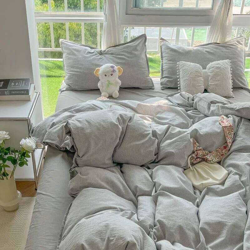 For Striped Duvet Cover Set Quilt Ins Nordic Grey Of Four Pieces, Home Bedding Bed Sheets H260312 - view 4