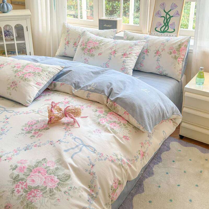 3pc 100% Cotton Duvet Cover Set,no fill,Elegant Floral Soft Breathable And Skin-friendly, Single Queen Size for Bedding Set H260312