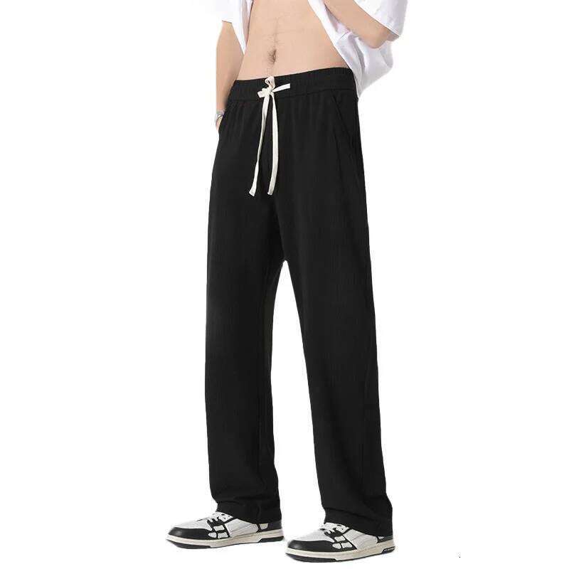 2025 New White Ice Silk Casual Men's Summer Thin Section Drape Mopping Pants Straight Loose Wide-leg Trousers Streetwear
