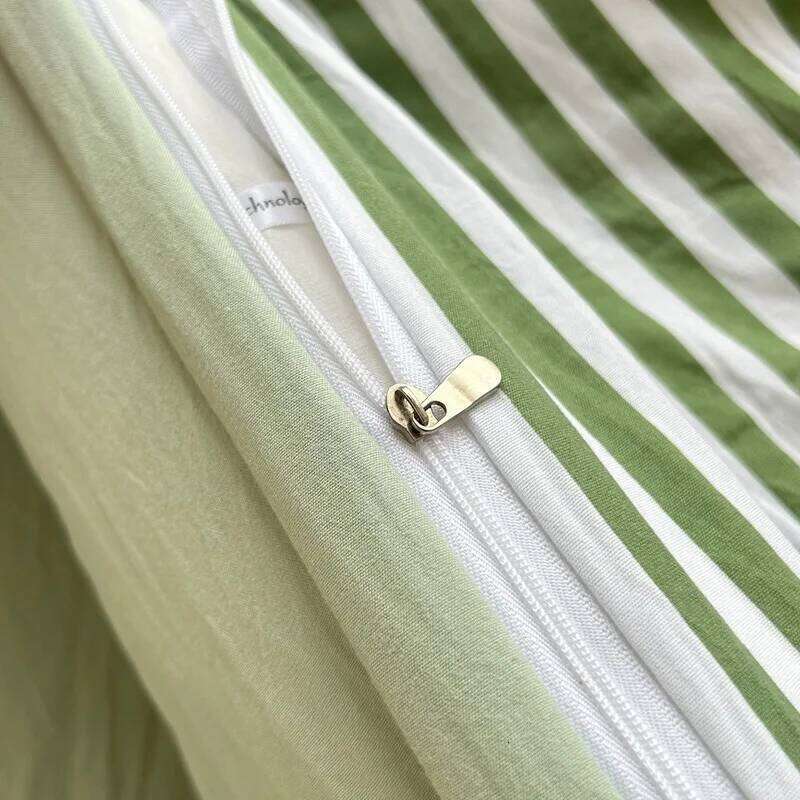 Green White Striped Bedding Set No Filler Ins Nordic Duvet Cover with Zipper Pillowcase Sheet Double Queen Bed Linens H260312