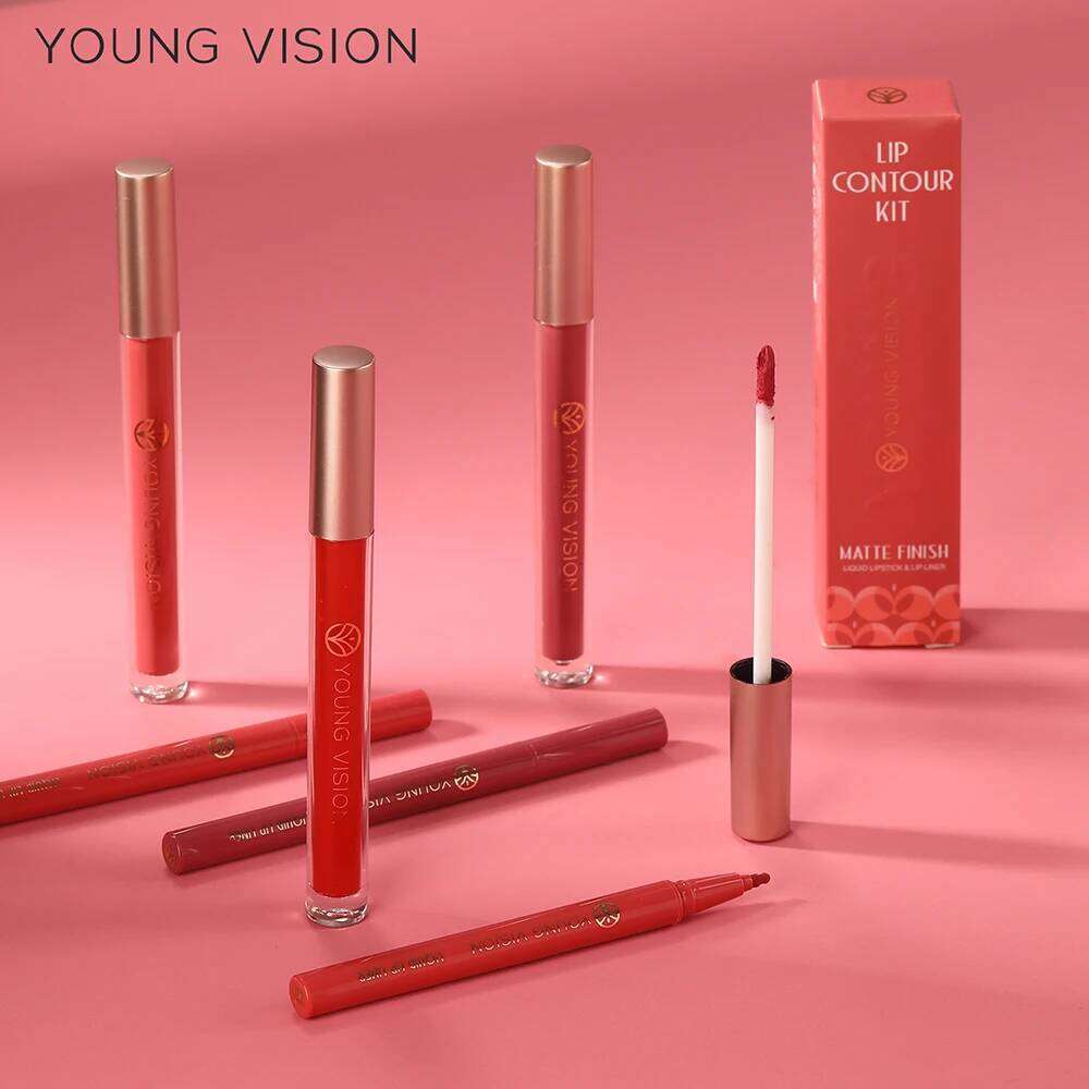 YOUNG VISION Glaze + set liquid Lip Liner Waterproof non-stick cup Moisturizing easy 12 color lip gloss W260311
