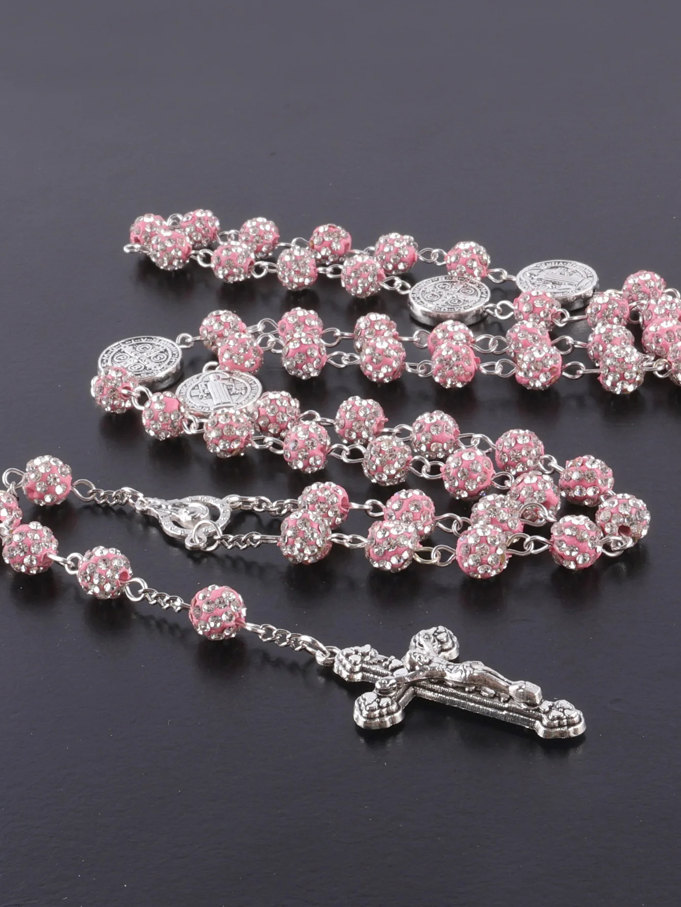 1 piece retro classic multi-color 8mm round rosary DIY pure handmade work cross religious necklace mens and womens jewelry gif 260311