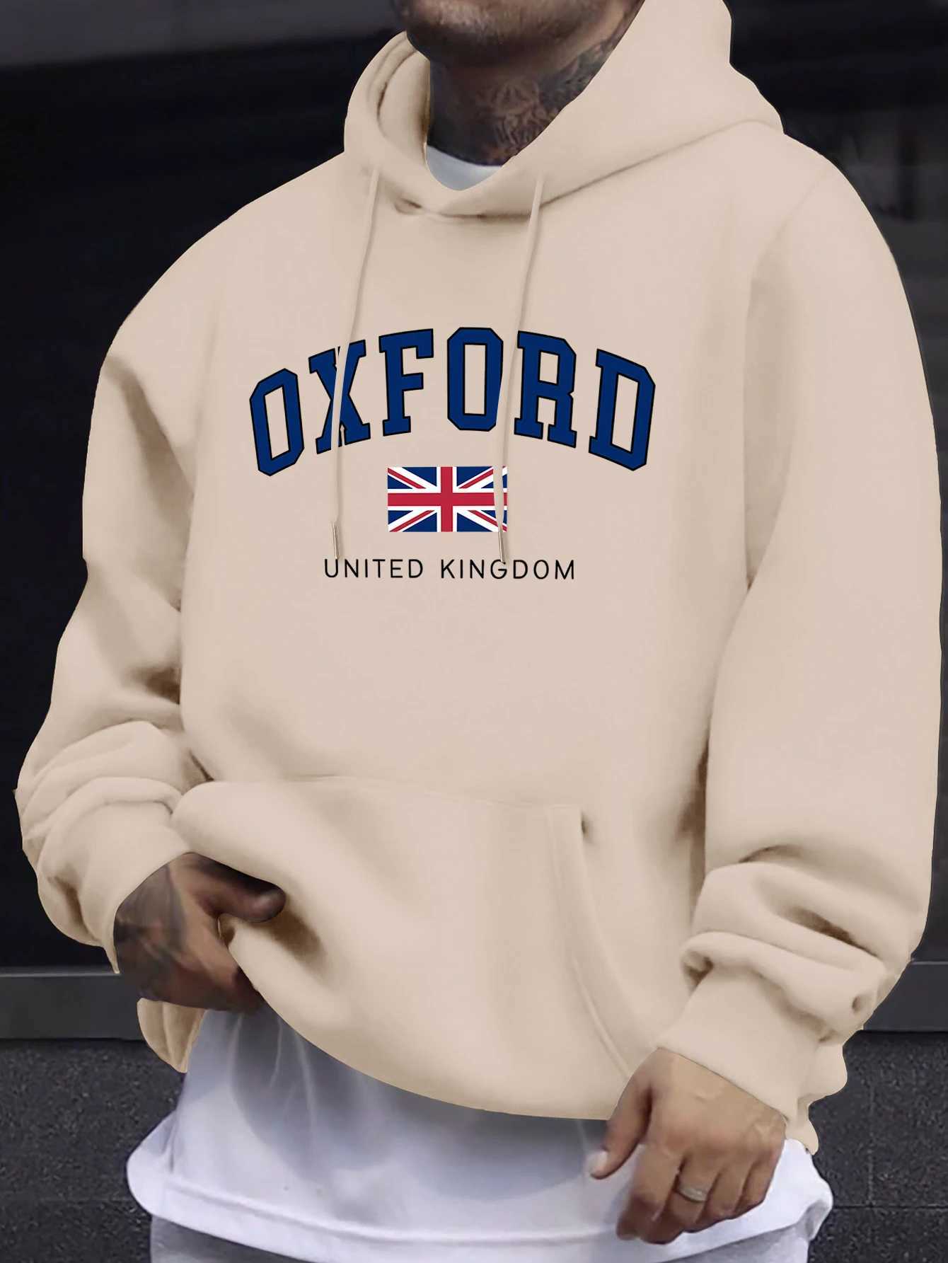 Oxford United Kingdom Letter And Flag Print MenS Tracksuit Street Loose Hoodie Sport AutumnSweatshirt Long Sleeved Casual Top M260312