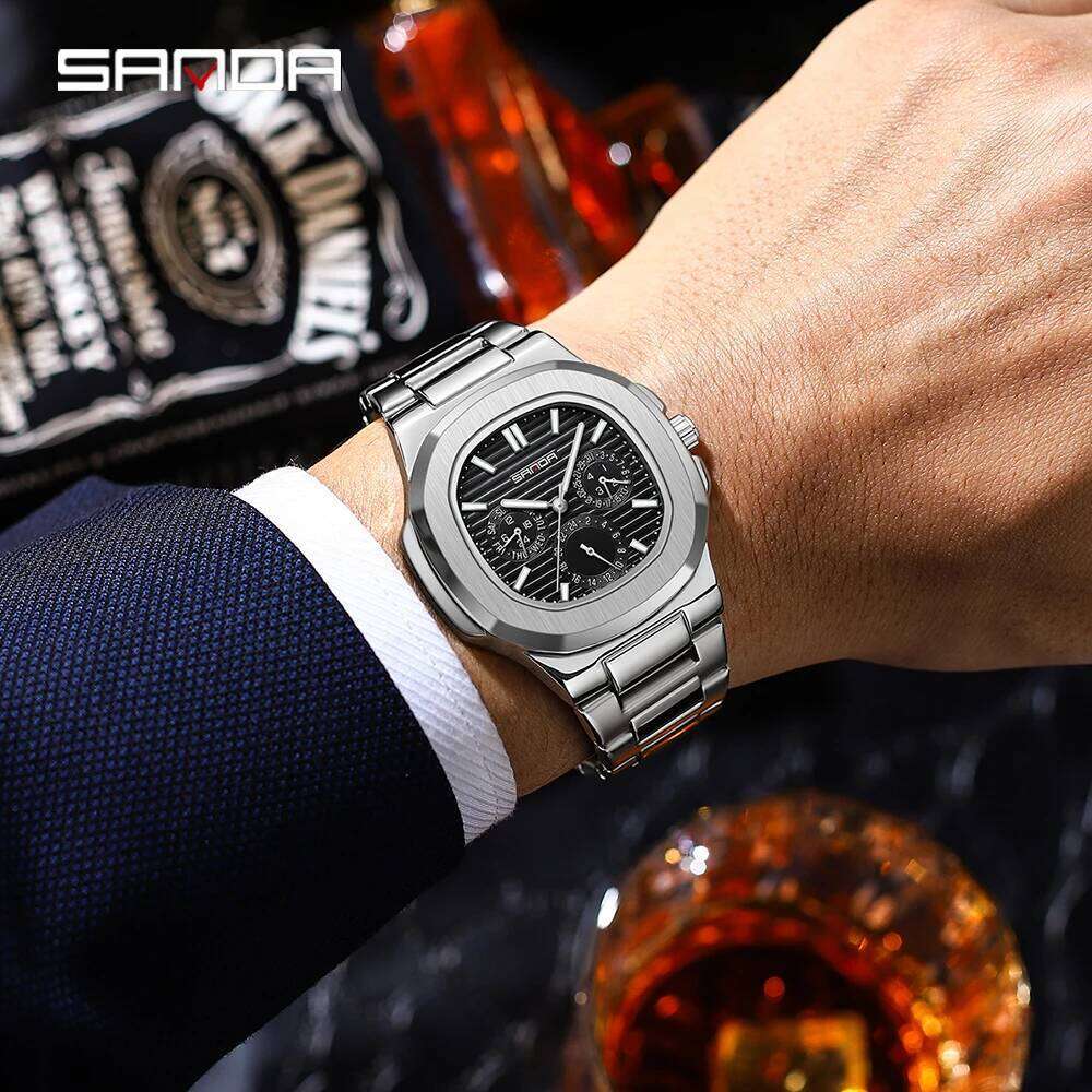 SNADA 7053 Fashion Business Stainless Steel Strap Waterproof Night Light Date Men's Quartz Watch