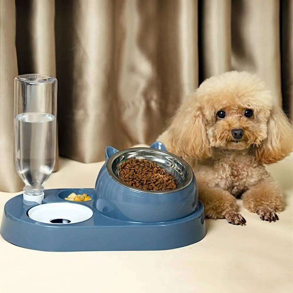 Container with Waterer Feeder 2-in-1 Dispenser Automatic Water Storage Pet Dog Cat Food Bowl 26Y0312