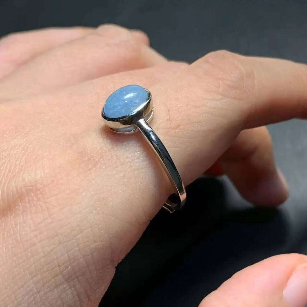 Vintage Natural Aquamarine Ring For Women Stainless Steel Simple Fine Jewelry Stone Gemstone Classic Style H260312