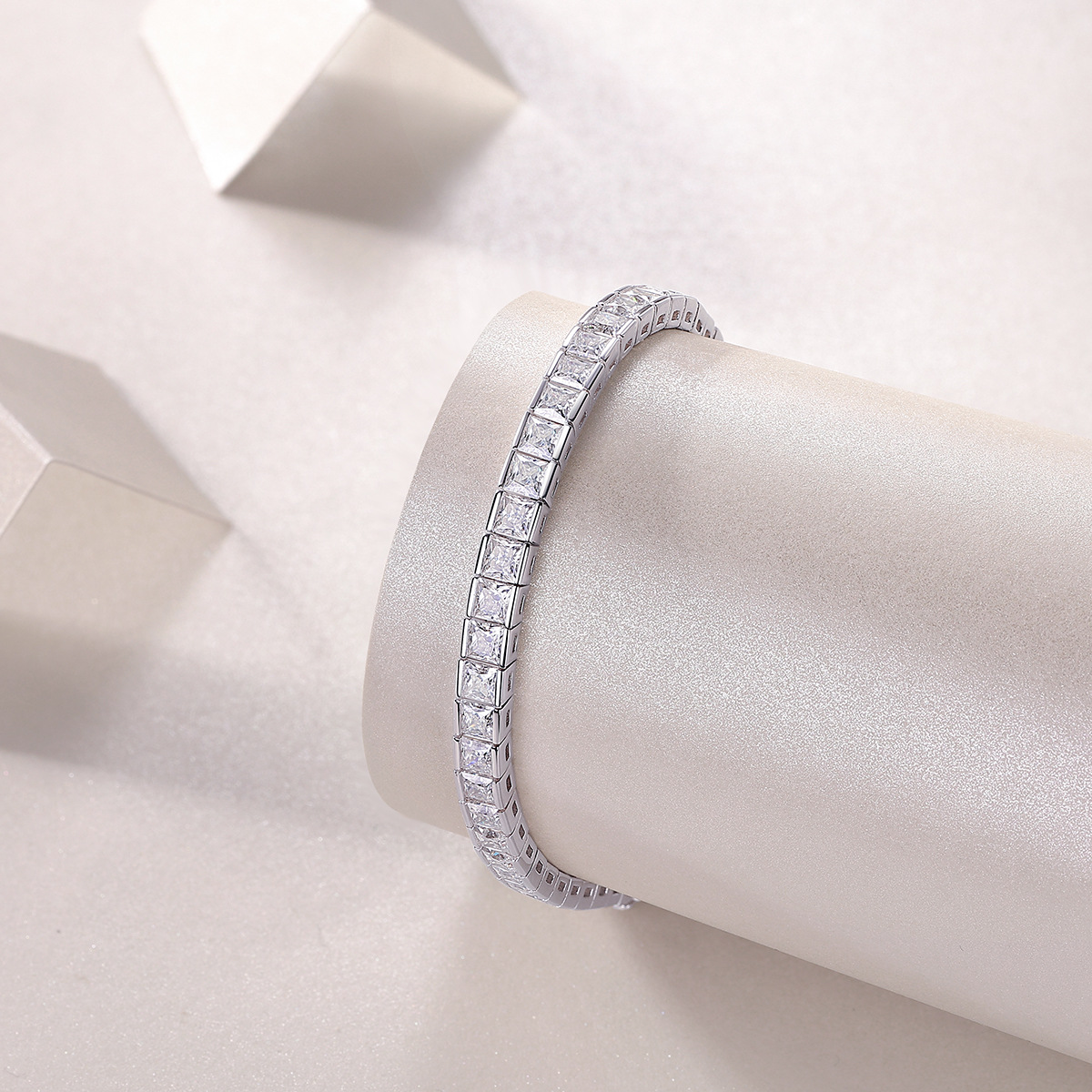 18K Gold Fill Square CZ Diamond Tennis Bracelets Shiny Crystal Channel Set Bracelet Trendy Stackable Jewelry for Women & Girls Wedding Bangle Gift