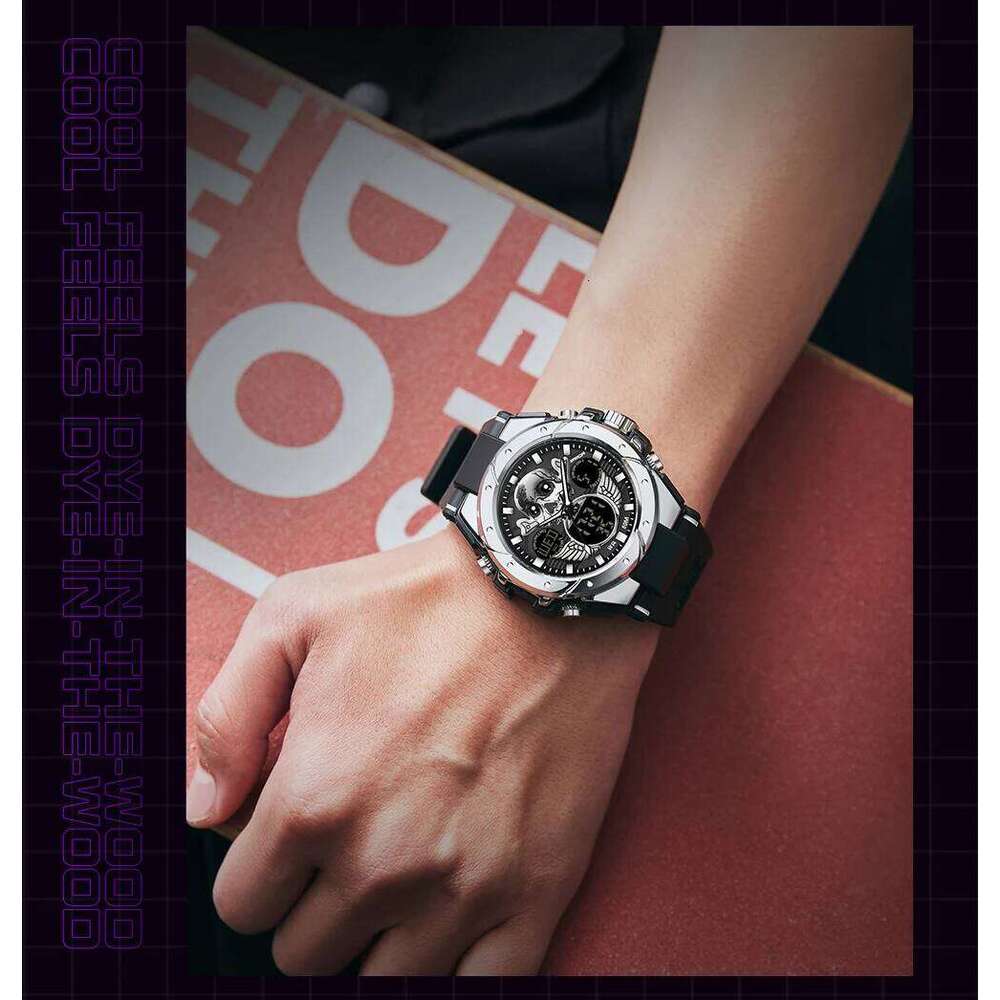 SANDA Top Brand 6087 Military Sports Dual Display Waterproof LED Men's Skull Electronic Watch