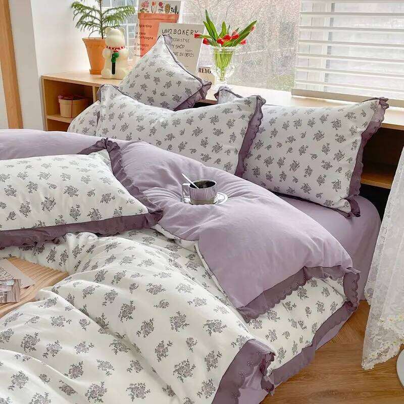 1.5m/1.8m Pastoral Style Household Cotton Printed Bed Sheet 4-piece Four Seasons Universal Skin-friendly Breathable Bedding Suit H260312