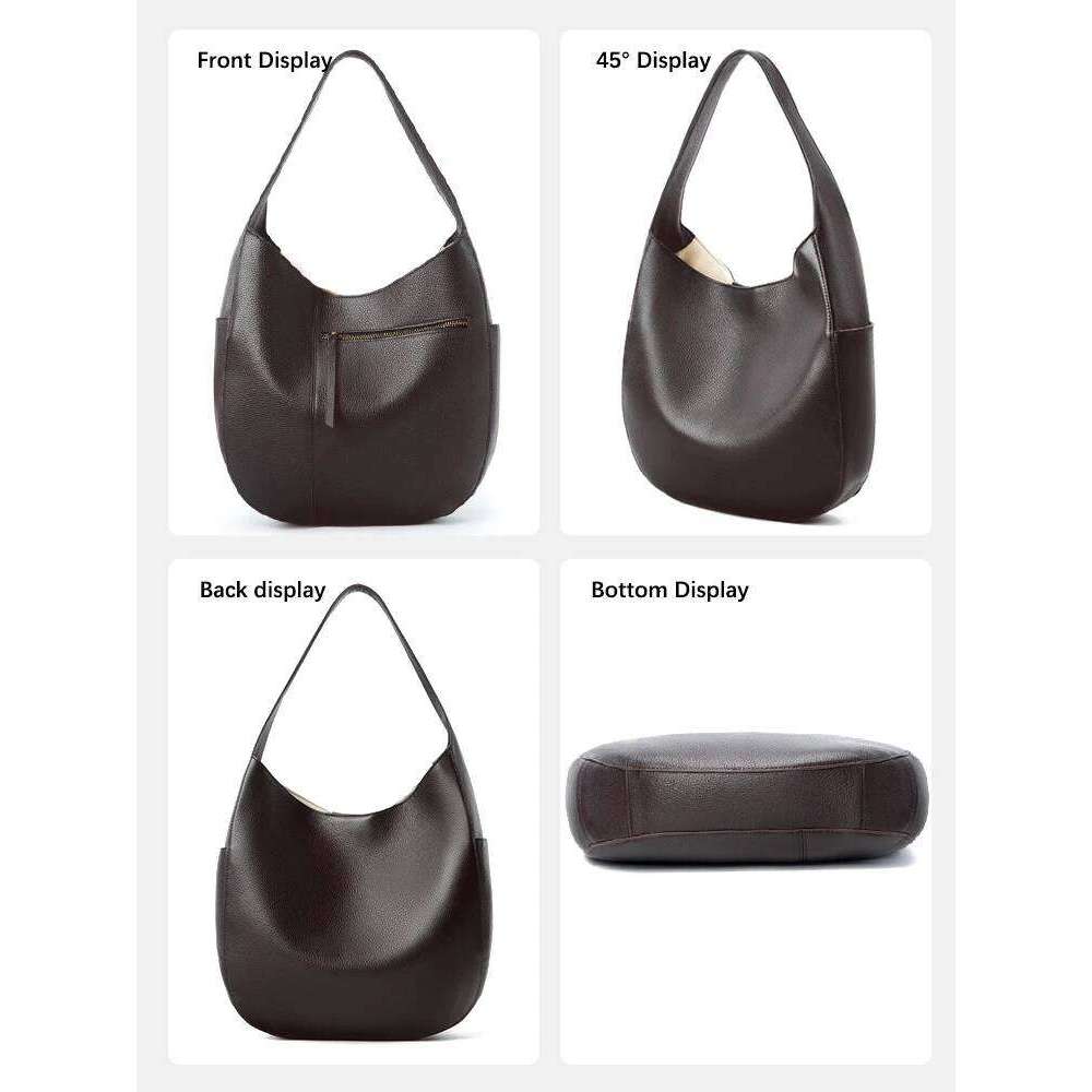 Zency Women's Genuine Leather Top Quality Large Hobo Shoulder Commuters Handbag Designer Bag Big Totes For Beach Travel