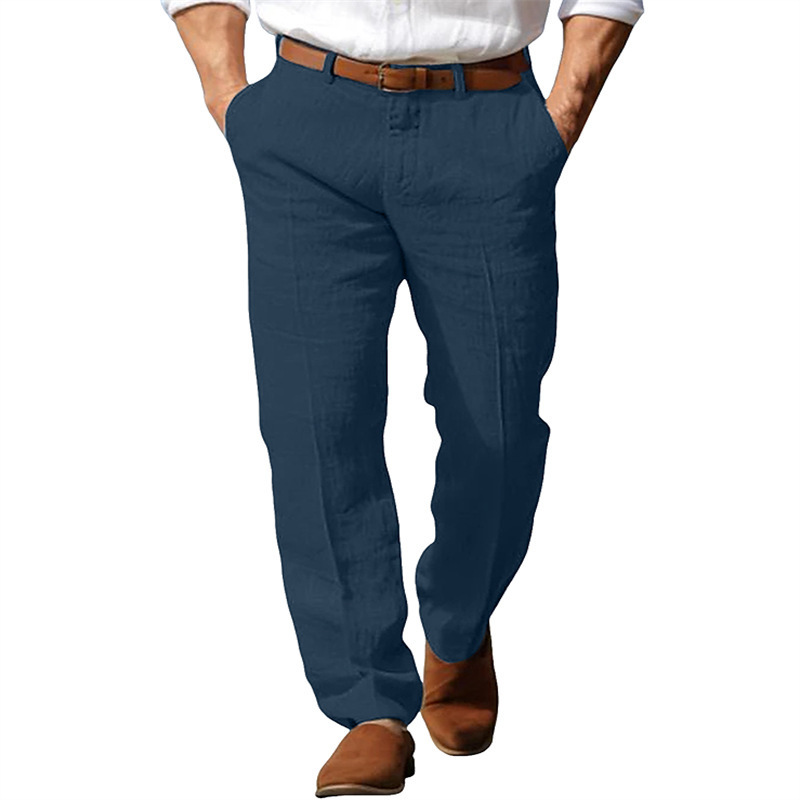 Men's Pants 2026 Men Elegant Stand Pockets Cotton Linen Solid White Black Ankle-Length Trouser Plus Size Mens Casual Straight Shirt With Collar C