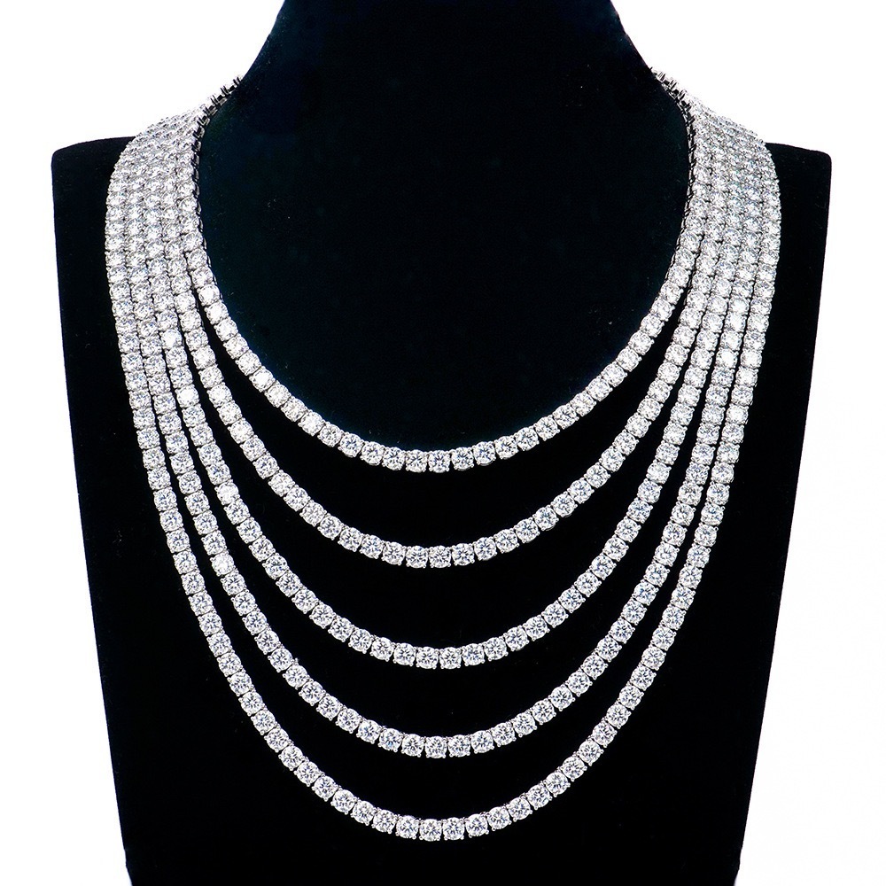 4mm 925 Silver VVS Moissanite Tennis Necklace Factory OEM ODM Custom Luxury 10K 14K Tennis Chain Hip Hop Jewelry for Women Men
