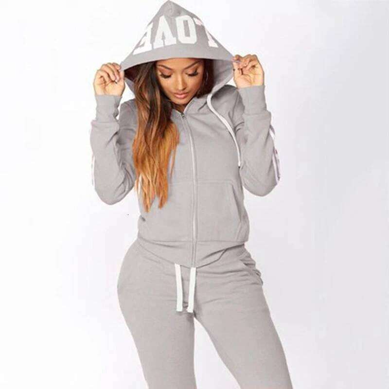 2023 Women's Three Stripe Sweater Two Piece Casual Zip Hoodie+Sports Pants Sports Shirt Jogging Set C260312