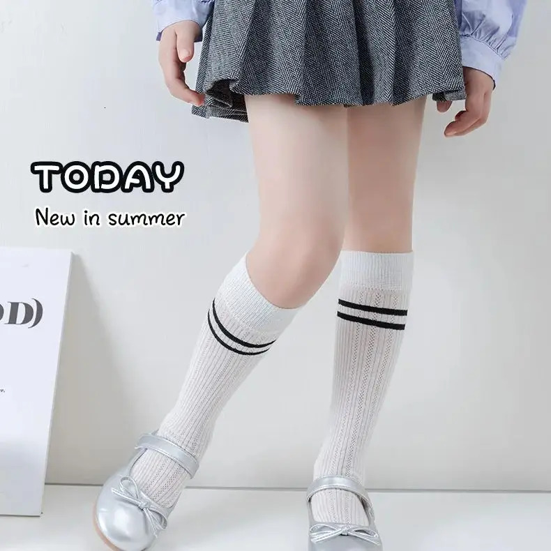 Girls Summer Long Socks Preppy Style Knee Solid Mesh Cotton Stocking Thigh 260311