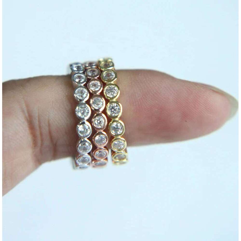 Classic new arrive bezel setting circle women jewelry three colors 925 sterling silver wedding band eternity stack finger ring H260312