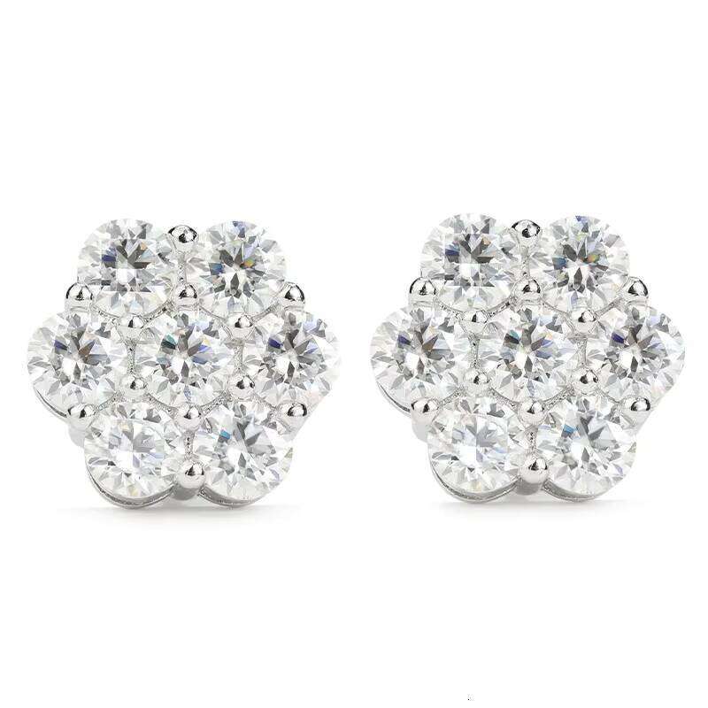 DE Cluster Flower S VVS Men Hiphop Sterling Sier Moissanite Stud Earrings with GRA Certificate