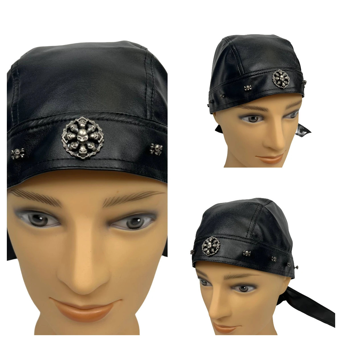 Black Leather Skull Bandana Motorcycle Helmet Edgy Halloween Gift for Urban Biker Cosplay 260304