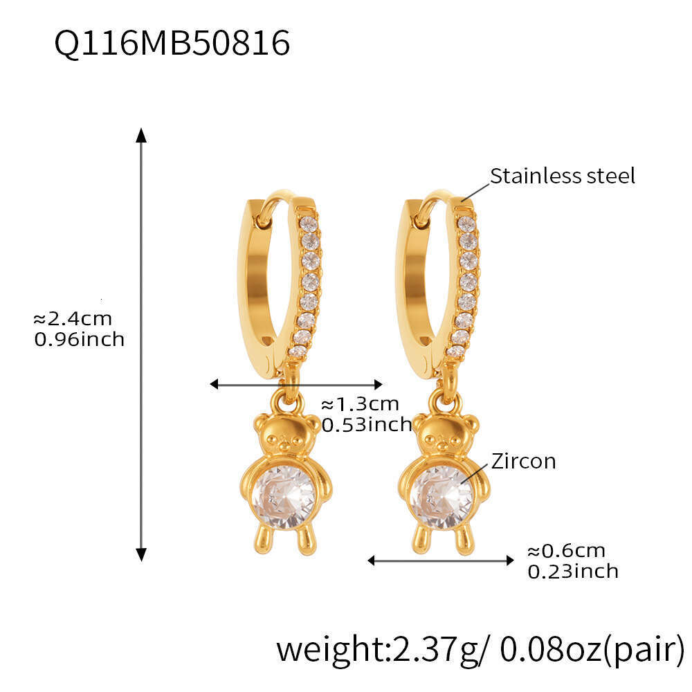 Stainless Steel Zircon Earrings For Little Girls, 18k Gold Plated Small Panda Geometric U-shaped Lava Ear Cuffs