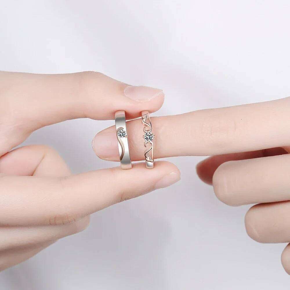 Copper Plated Platinum Rose Gold Wing Adjustable Overlap Open Couple Ring Men Women Fly Together Finger Jewelry Bijoux W260311