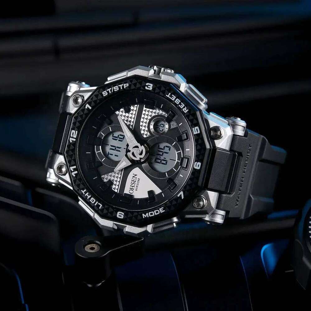 Fashion Trendy Sports Men's Electronic LED Light Analog Digital Dual Display Calendar Multifunctional Watch reloj hombre