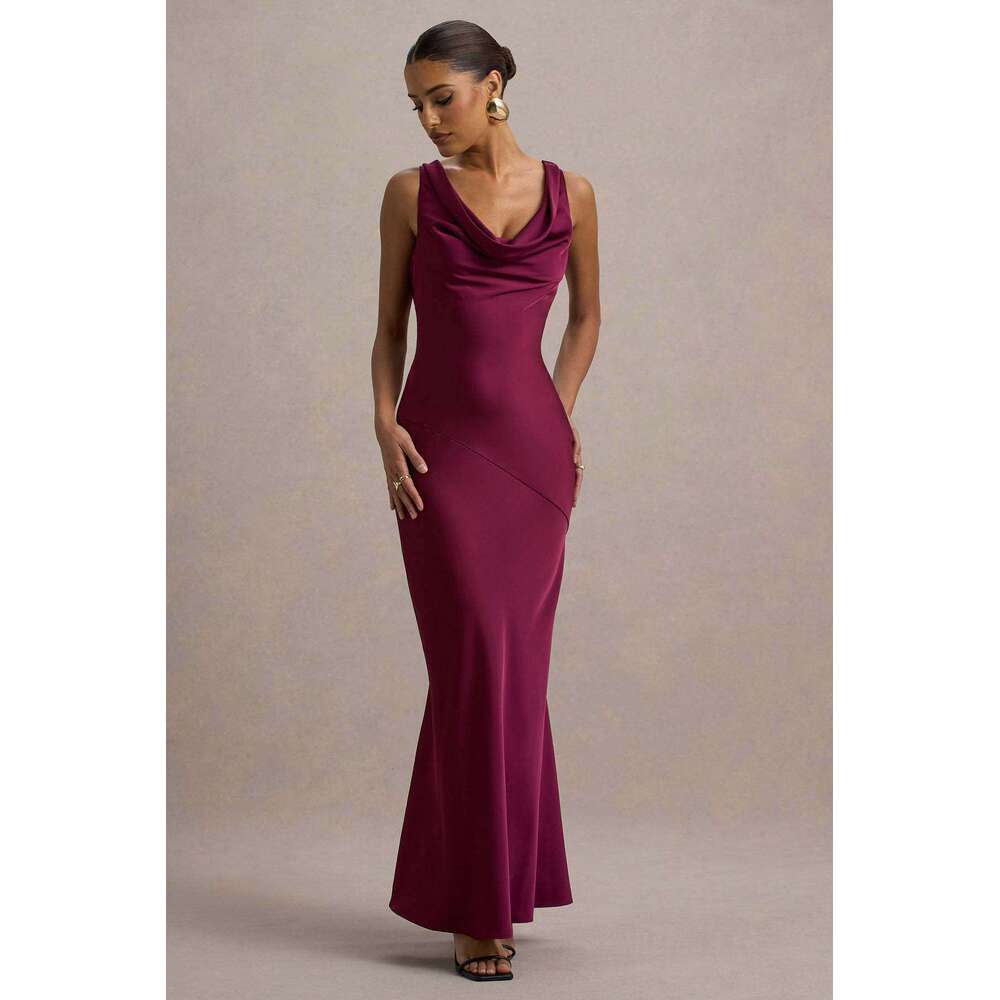 2026 European and American cross-border new style elegant high-end satin slim-fit bodycon fishtail backless sexy dress