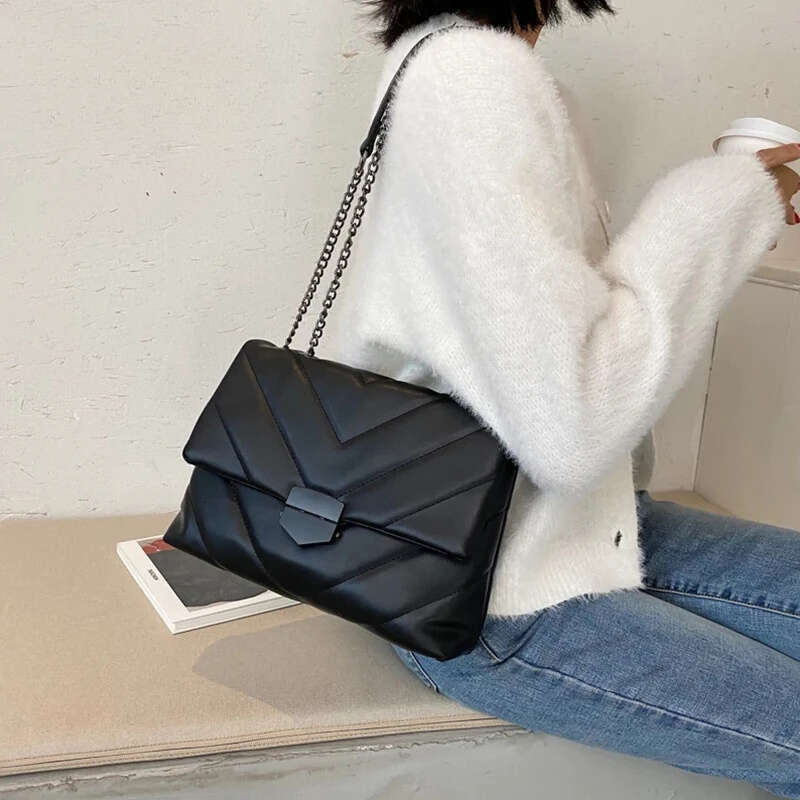 Luxury Thread PU Leather Crossbody Women Fashion Chain Messenger Shoulder Bags Female Large Capacity Lady Handbag Xiu Lai Si
