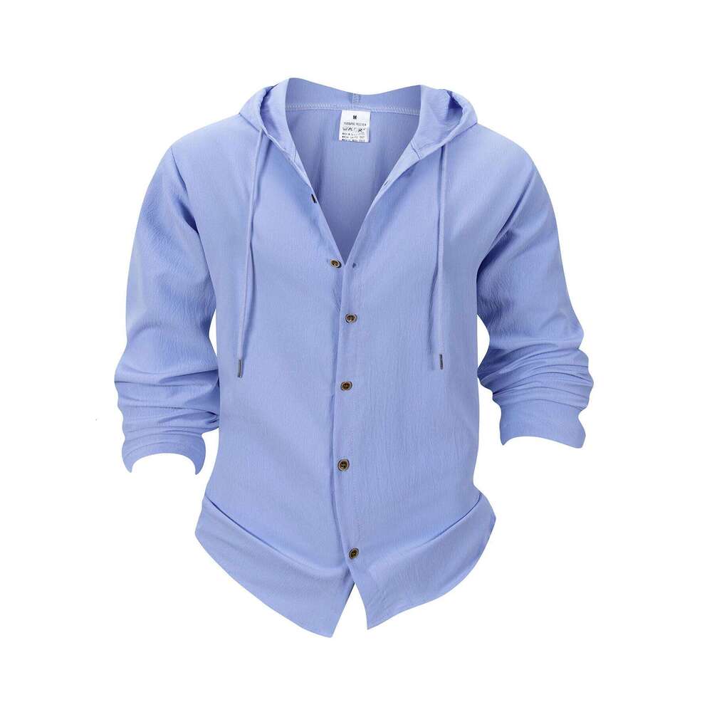 Men's Lightweight Beach Long Sleeves Short Hippie Casual Button Hooded Henry Shirt Quick Dry Breathable Spring Outerwear