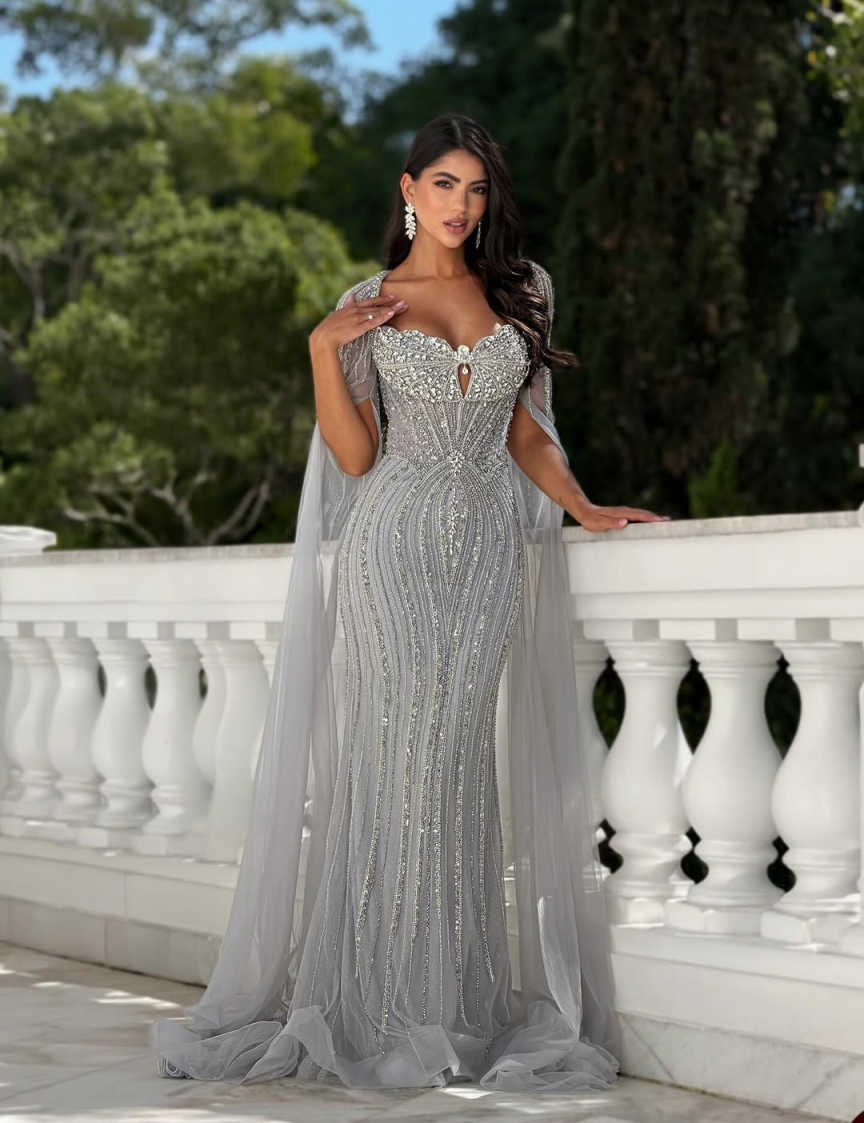 New Arrival Evening Dresses With Cape Mermaid Strapless Beading Crystals Sleeveless Backless Party Dress Dresses Celebrity Prom Gown Customized Vestid