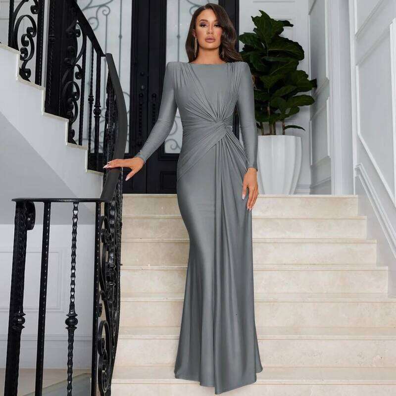 2025 Autumn Fashion New Women's Elegant Round Neck Loose Irregular High Waist Banquet Style Party Long Dress C260312