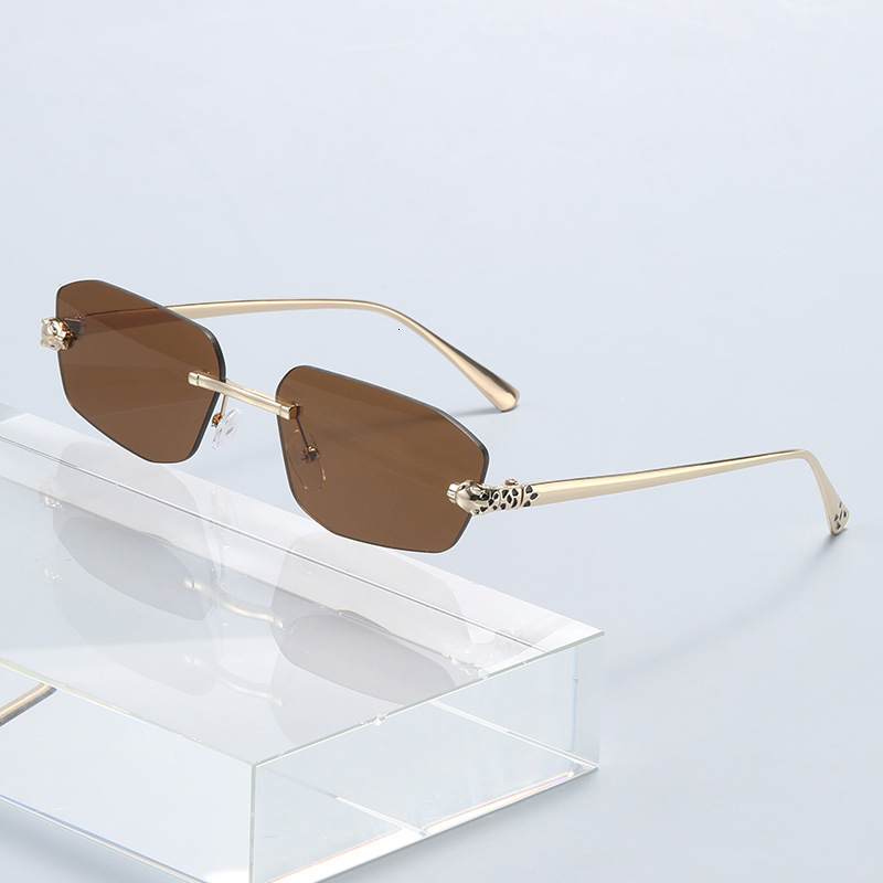 Cheetah Decorative Frameless Polygonal Colorful Men and Women Retro Leopard Head Metal Sunglasses Wholesale