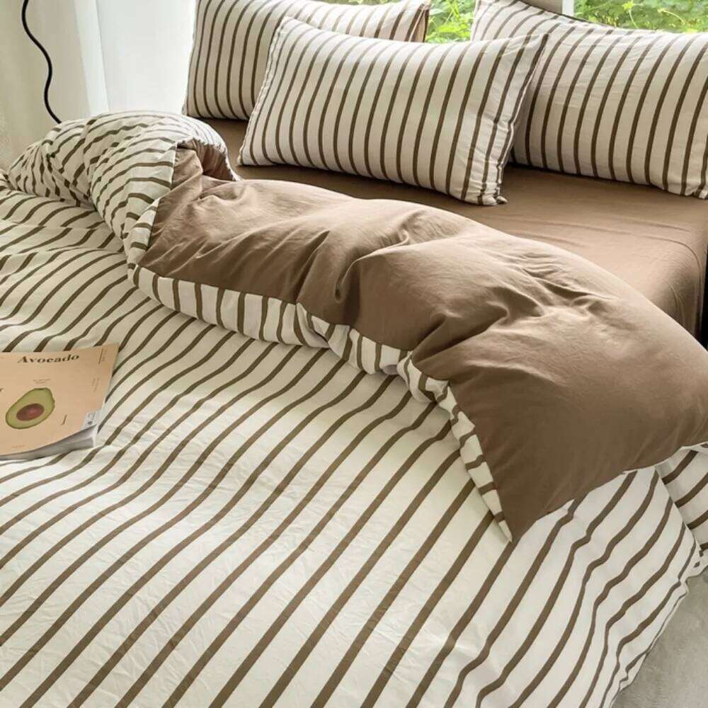 Striped Bedding Korean Style Duvet Cover Flat Sheets Single Twin Double Size Bed Linen Set All Season Birthday Gift H260312