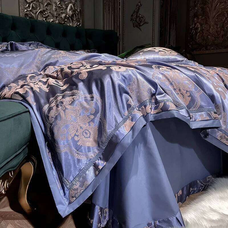 Soft Satin Jacquard Cotton Bedding Set, Duvet Cover, Blue, Gold, Gray, Queen, King Bed Sheet, Pillowcases, Home Textiles H260312